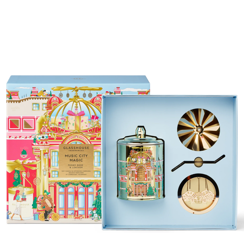 Glasshouse Fragrances Music City Magic Candle with Carousel Gift Set