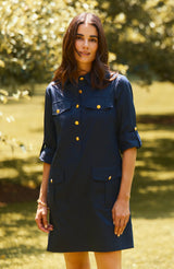 Rory Cotton Shirtdress in Navy