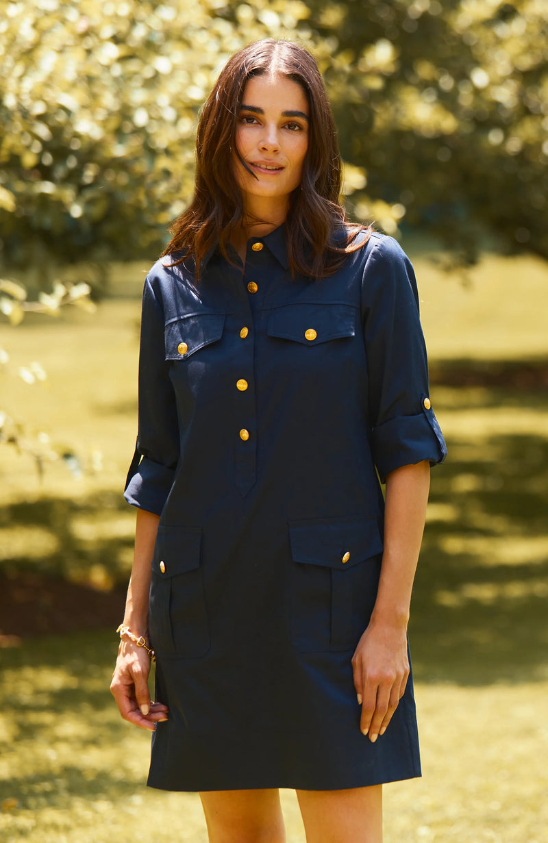 Rory Cotton Shirtdress in Navy