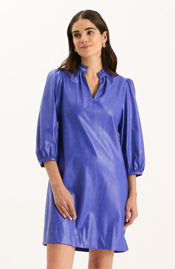 Sherri Vegan Leather Dress in Regal Blue