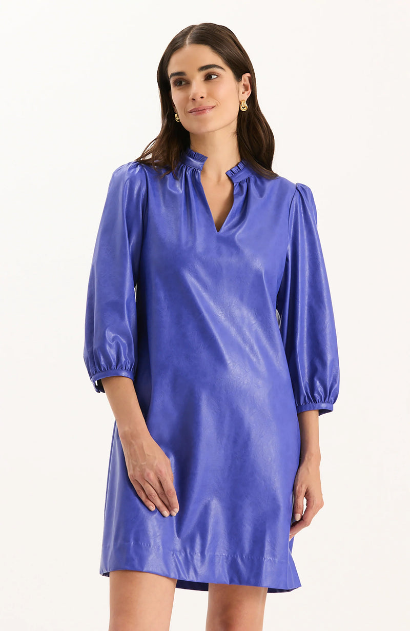 Sherri Vegan Leather Dress in Regal Blue