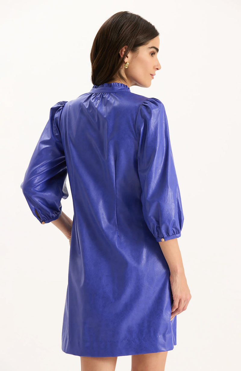 Sherri Vegan Leather Dress in Regal Blue