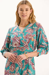 Tyler Boe Jules Silk Teal Paisley Wrap Dress