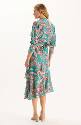 Tyler Boe Jules Silk Teal Paisley Wrap Dress