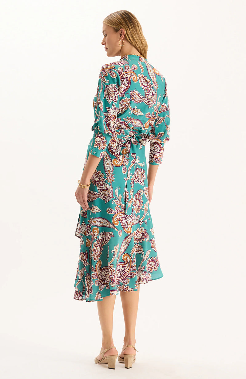 Tyler Boe Jules Silk Teal Paisley Wrap Dress