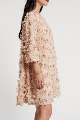 Frances Valentine Edie Mini Dress Daisy Applique in Poly Champagne