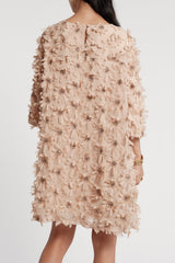 Frances Valentine Edie Mini Dress Daisy Applique in Poly Champagne