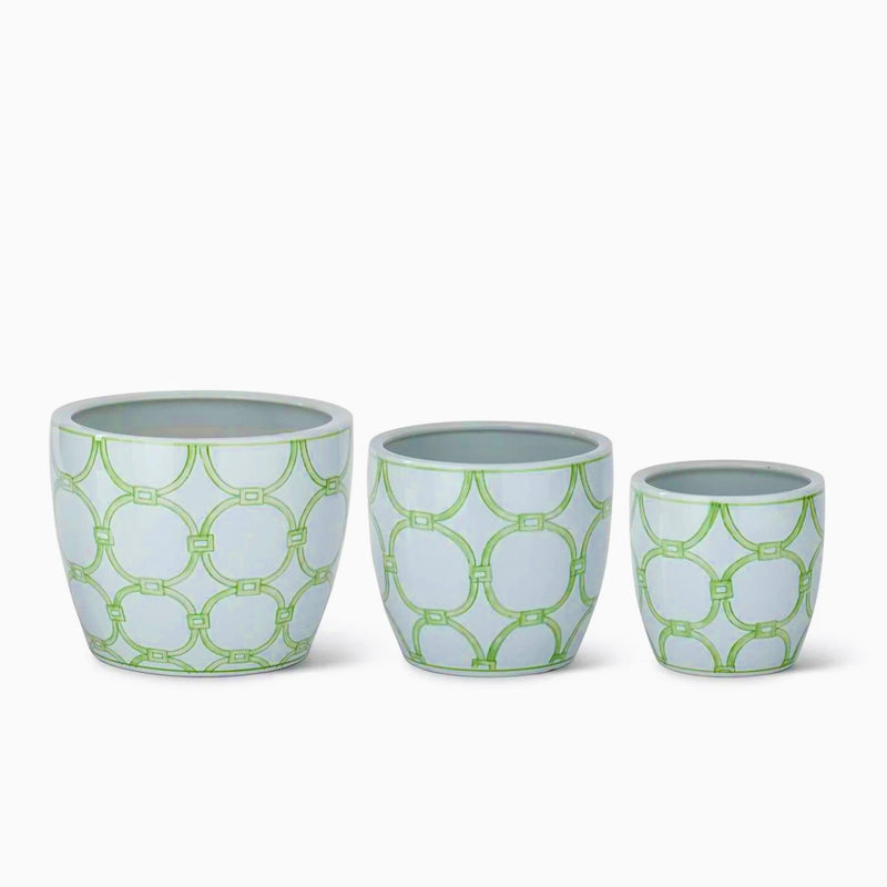 Green and White Ceramic Pot (Three Size Options)