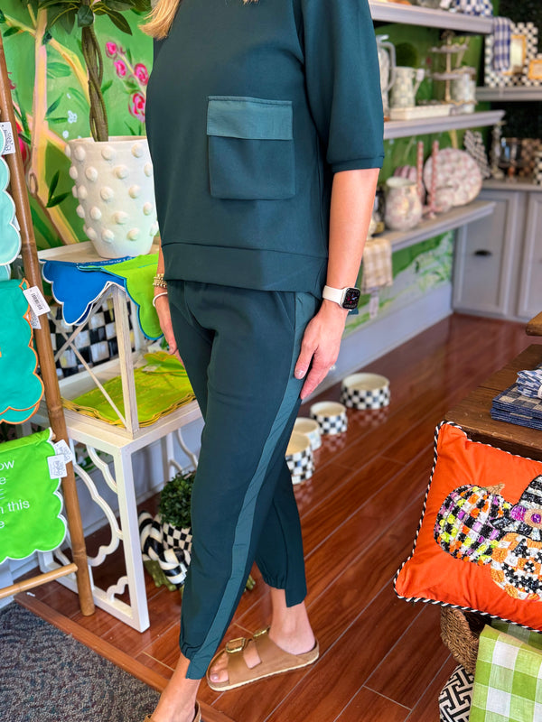 Karen Knit Crepe Top in Hunter Green