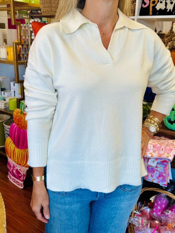 Basic Collar Knit Sweater in Cream