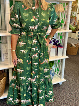 Holly Shae Catherine Dress in Dogs on the Hunt in Green
