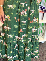 Holly Shae Catherine Dress in Dogs on the Hunt in Green