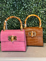 Genuine Italian Leather Bamboo Handle Bag (Two Color Options)