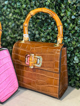 Genuine Italian Leather Bamboo Handle Bag (Two Color Options)