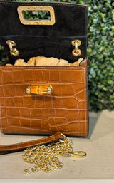 Genuine Italian Leather Bamboo Handle Bag (Two Color Options)