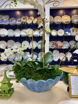 Four Faux Orchid Centerpiece in Vietri Onda Glass Centerpiece Bowl