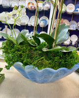 Four Faux Orchid Centerpiece in Vietri Onda Glass Centerpiece Bowl