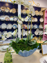 Four Faux Orchid Centerpiece in Vietri Onda Glass Centerpiece Bowl