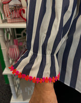 Vilagallo Navy and White Striped Collared Blouse