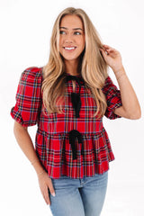 Hollin Tie Top in Holiday Plaid