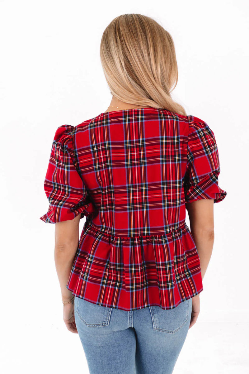 Hollin Tie Top in Holiday Plaid