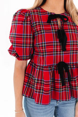 Hollin Tie Top in Holiday Plaid