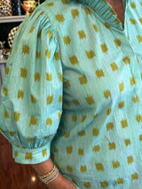 Holly Shae Laura Top in Sprig & Sky Grasscloth