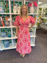 LaRoque Josie Dress in Pink Trellis