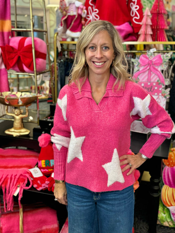 Pink Star Knit Sweater