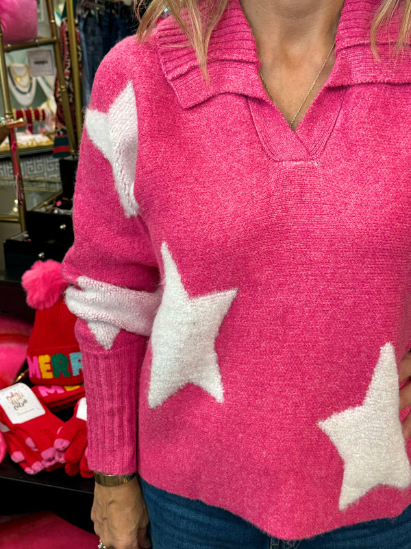 Pink Star Knit Sweater