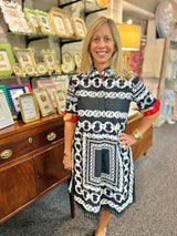Dizzy Lizzy Chatham Dress in Black Denim with White Link Pattern