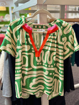 Short Sleeve Pattern V-Neck Top (Two Color Options)