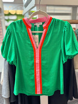 Puff Sleeve Striped V-Neck Top