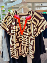 Short Sleeve Pattern V-Neck Top (Two Color Options)