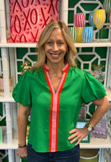 Puff Sleeve Striped V-Neck Top