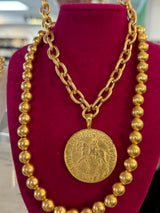 Susan Shaw Gold Queen Elizabeth On Her Horse Coin Chain Necklace