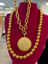 Susan Shaw Gold Queen Elizabeth On Her Horse Coin Chain Necklace