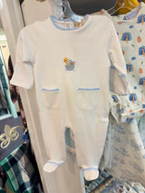 Noah's Ark Embroidered Pima Footie with Pockets and Crochet Trim