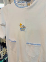 Noah's Ark Embroidered Pima Footie with Pockets and Crochet Trim