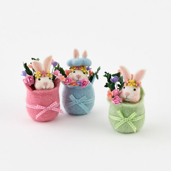 Felt Bunny with Flower Egg - Three Color Options