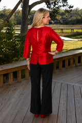 Three Bow Back Blouse in Red