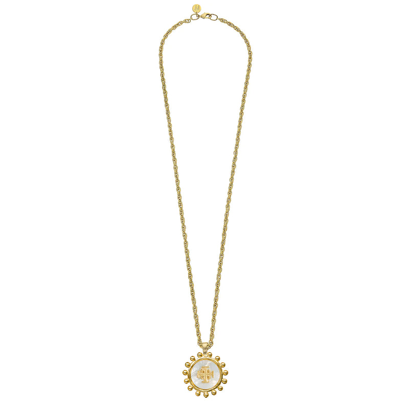 Susan Shaw Long Mother of Pearl Jerusalem Cross Necklace