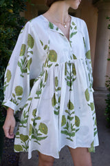 Taj Mini Dress in Green Flower