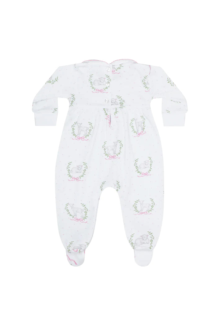 Nellapima Pink Lamb Print Smocked Footie