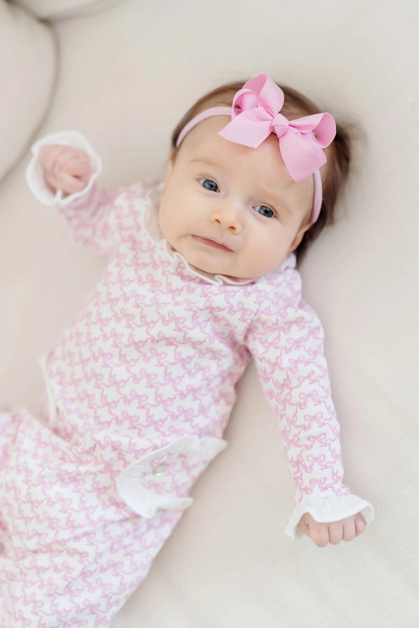 Lila + Hayes Lucy Girls Romper in Pretty Pink Bows