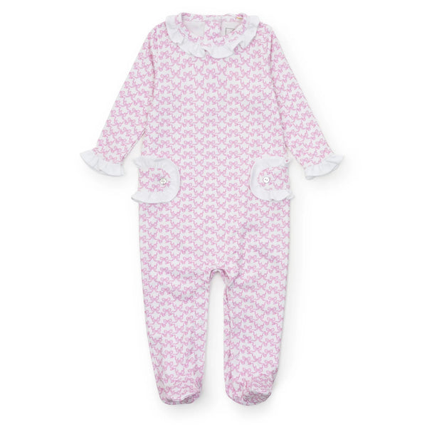 Lila + Hayes Lucy Girls Romper in Pretty Pink Bows