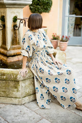 Maison Marigold Newport Skirt in Khaki Stripe with Brown Navy Flower