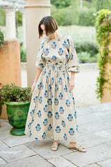 Maison Marigold Newport Skirt in Khaki Stripe with Brown Navy Flower