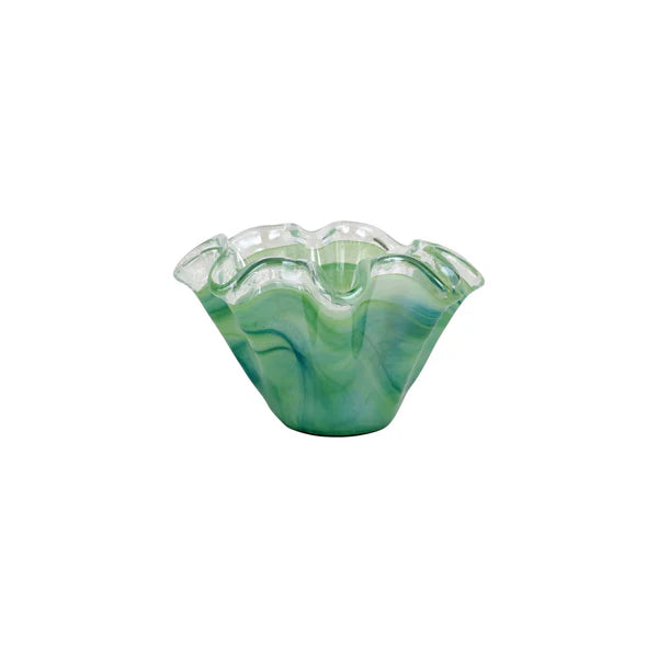 Vietri Onda Glass Green Petite Ruffled Bowl
