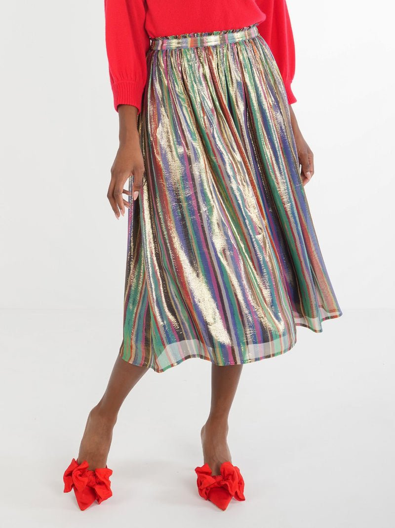 Emily McCarthy Pleated Midi Skirt in Tinsel Metallic Silk